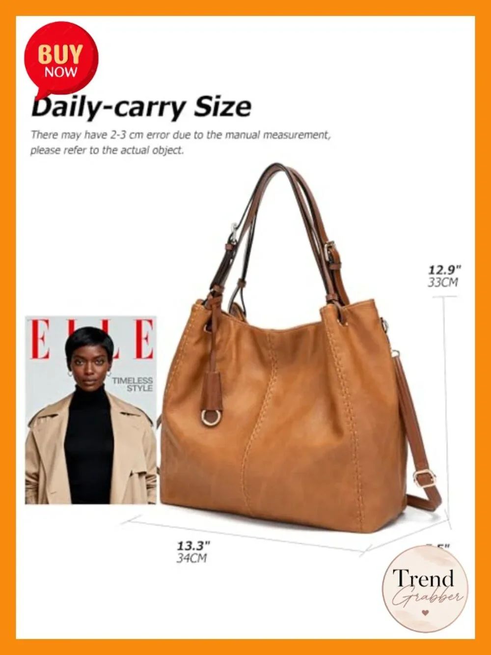 Vintage PU Leather Hobo Shoulder Bag Tote Purse with Rivets